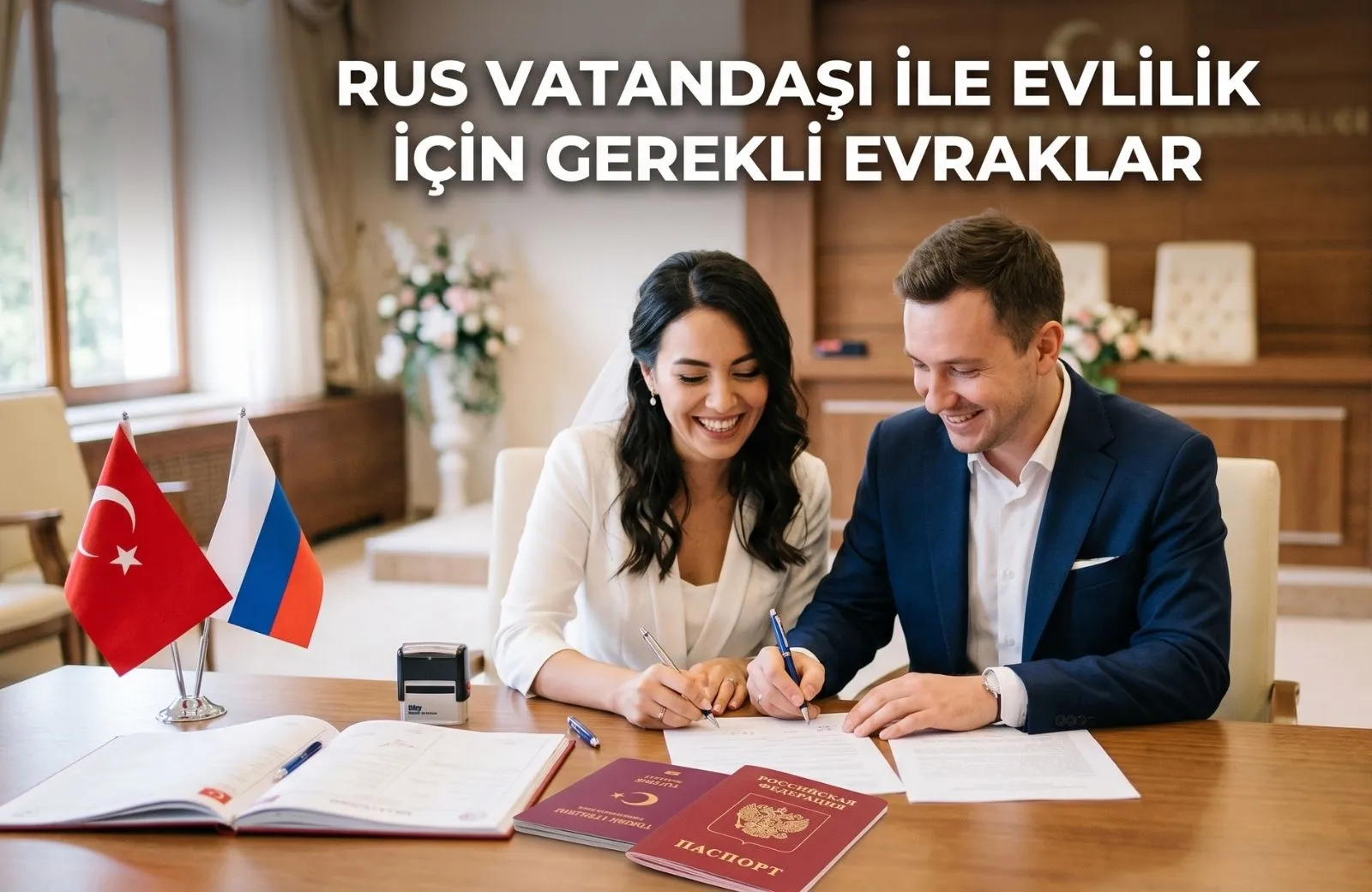 Rus vatandaşı ile evlilik işlemleri için gerekli belgelerin imzalanması" veya "Türkiye'de Rusya vatandaşı ile evlilik için evrak hazırlığı" şeklinde tanımlayıcı bir cümle yazın.